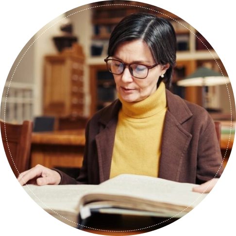Researcher reading in a university library